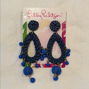 Lilly Pulitzer GWP Alba Blue Raffia Teardrop Dangle Earrings NWT
